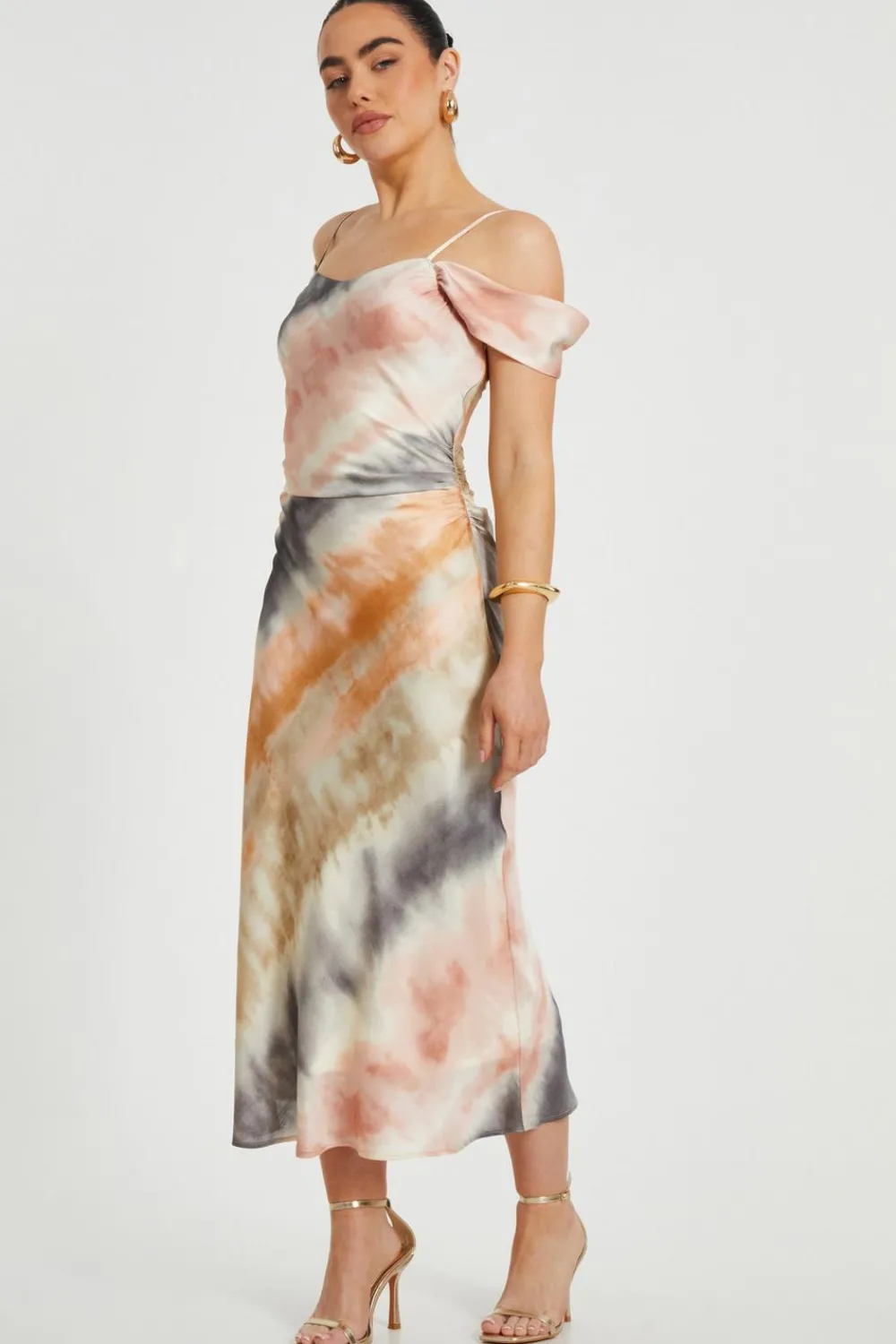 Quiz Evening Dresses|Day At The Races>Petite Satin Marble Print Midaxi Dress