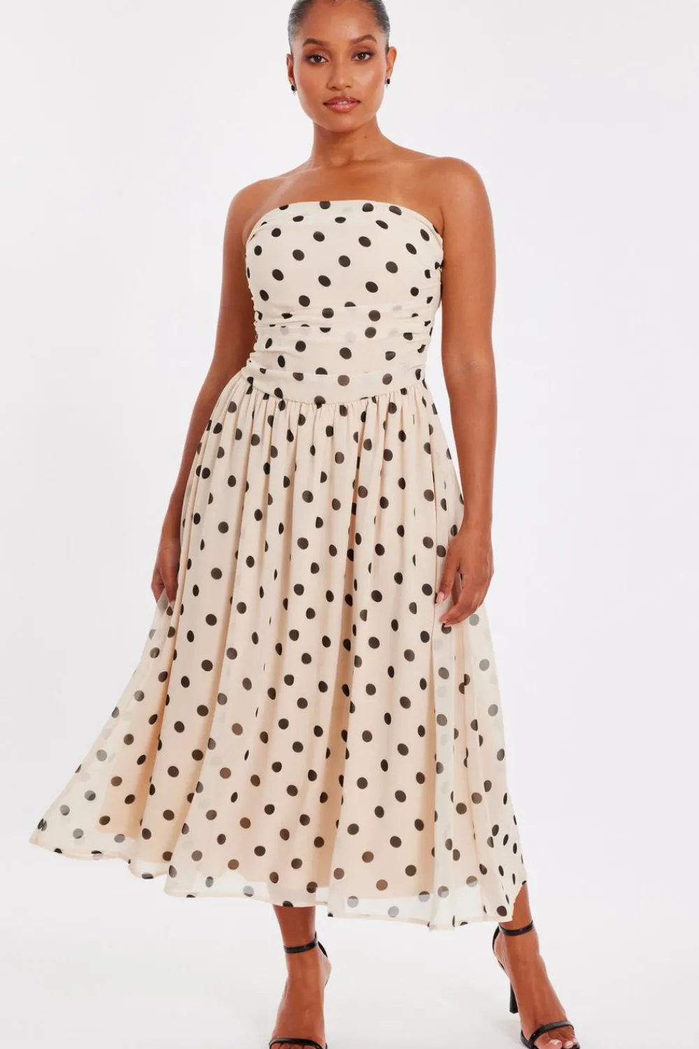 Quiz Day At The Races|Christening Guest>Petite Stone Chiffon Polka Dot Midi Dress