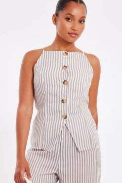 Quiz Waistcoat|Summer Tops>Petite Stone Striped Boat Neck Waistcoat