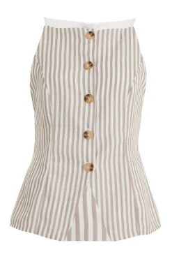 Quiz Waistcoat|Summer Tops>Petite Stone Striped Boat Neck Waistcoat