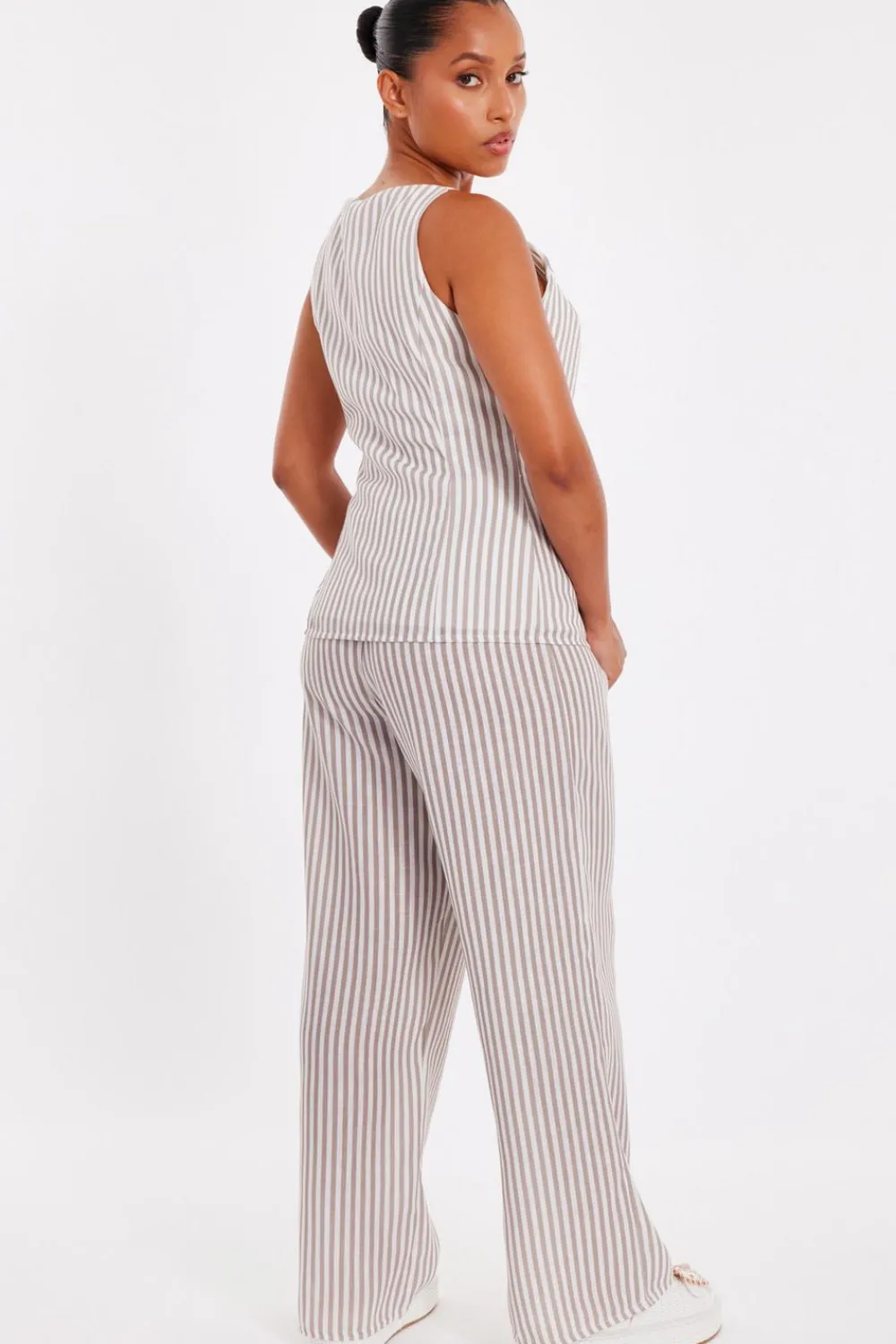 Quiz Trousers|Summer Clothes>Petite Stone Striped Wide Leg Trousers