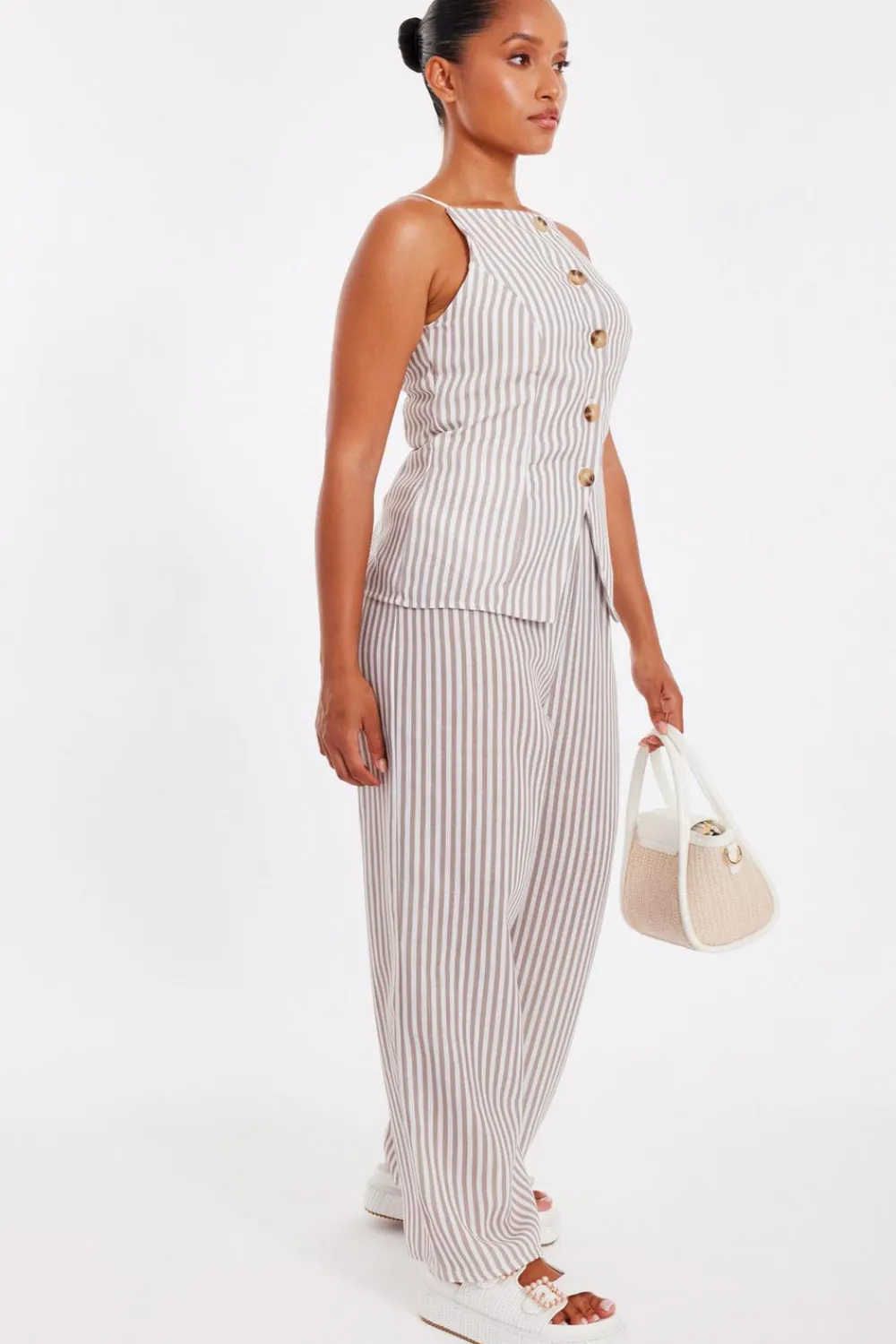 Quiz Trousers|Summer Clothes>Petite Stone Striped Wide Leg Trousers