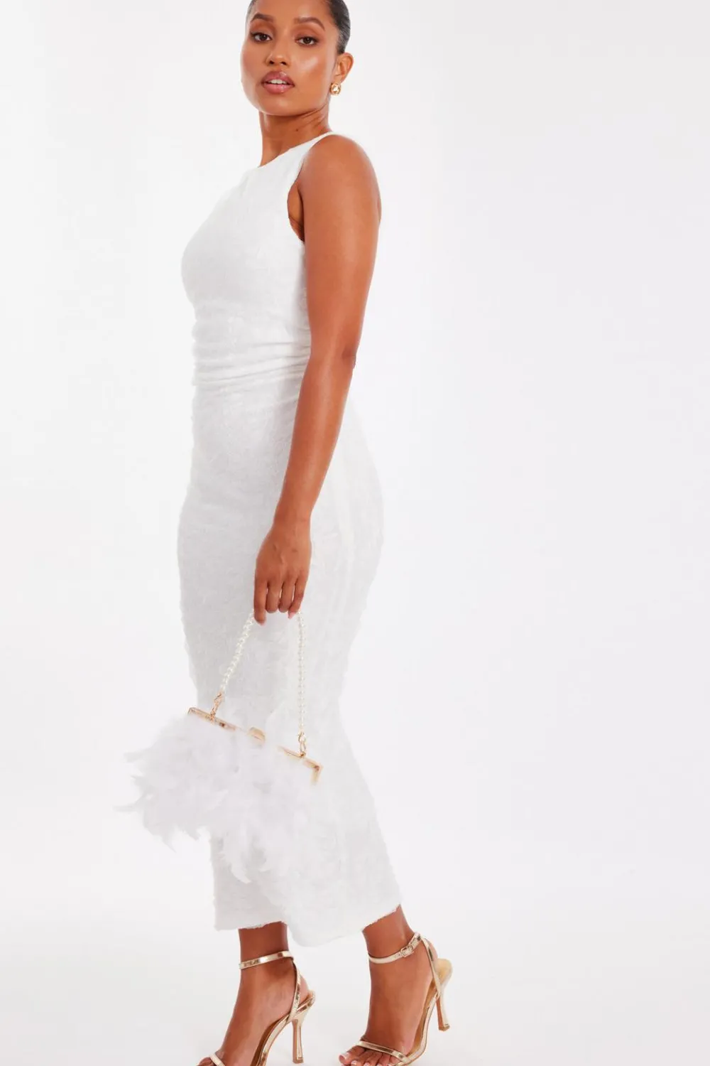 Quiz Day At The Races|Christening Guest>Petite White Jacquard Midaxi Dress