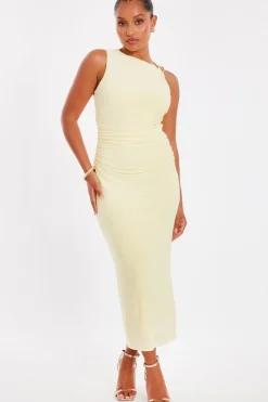 Quiz Day At The Races|Christening Guest>Petite Yellow Gold Buckle Midaxi Dress