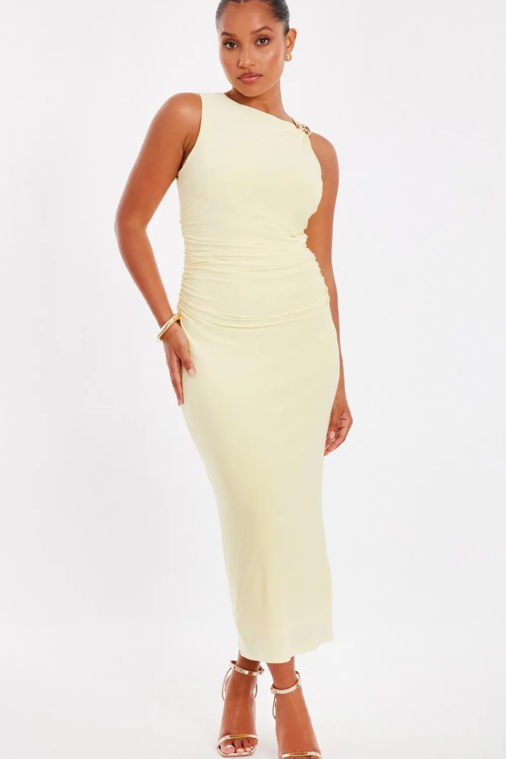 Quiz Day At The Races|Christening Guest>Petite Yellow Gold Buckle Midaxi Dress
