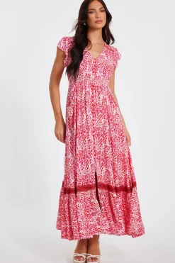 Quiz Summer Clothes|Holiday>Pink Animal Print Midaxi Dress