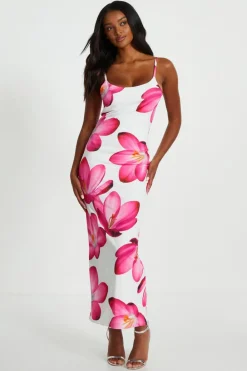 Quiz Summer Clothes|Wedding Guest Dresses>Pink Bold Floral Print Bodycon Maxi Dress