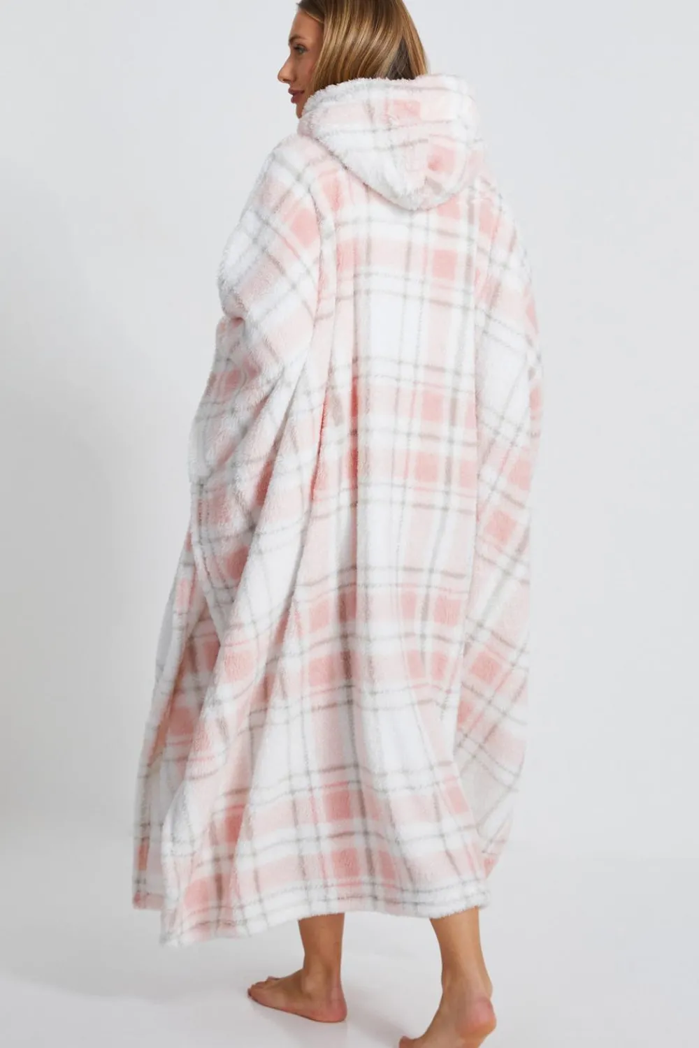 Quiz Nightwear>Pink Check Fleece Blanket Hoodie