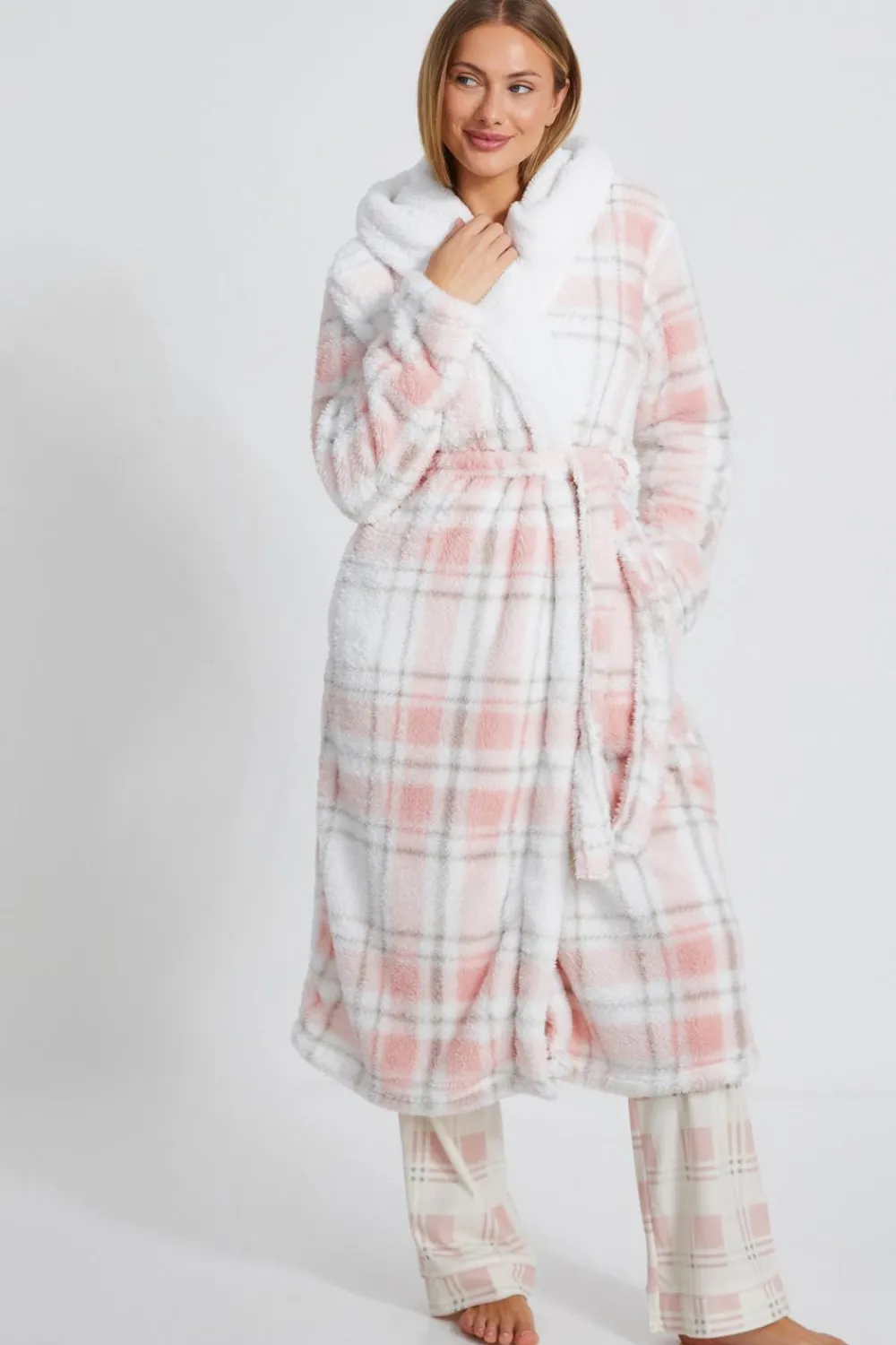Quiz Nightwear>Pink Check Print Robe