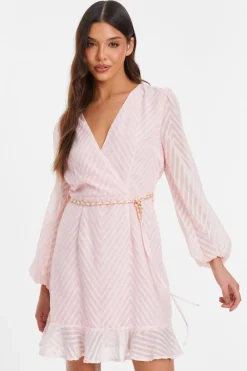 Quiz Holiday|Wrap Dresses>Pink Chevron Skater Mini Dress
