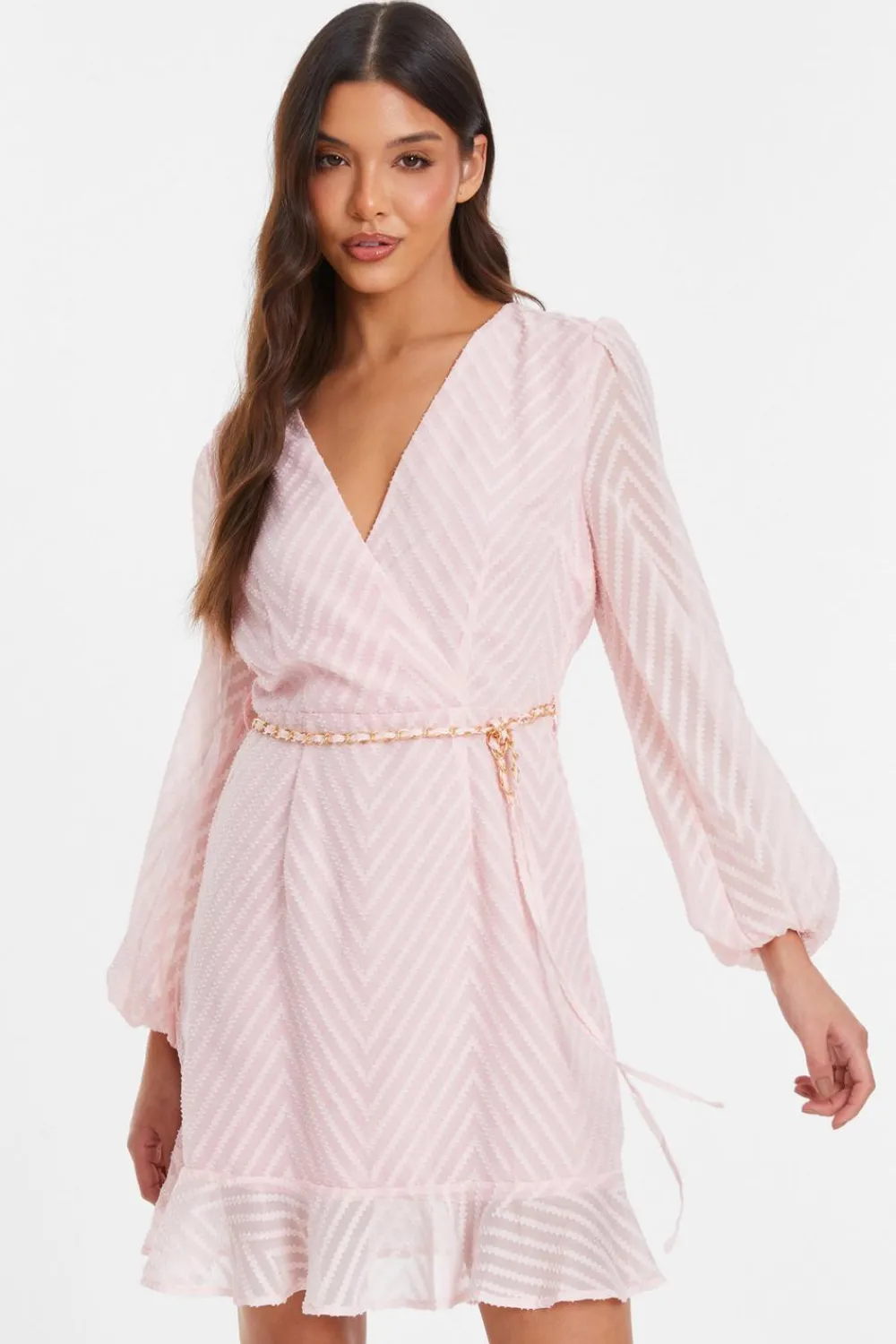 Quiz Holiday|Wrap Dresses>Pink Chevron Skater Mini Dress