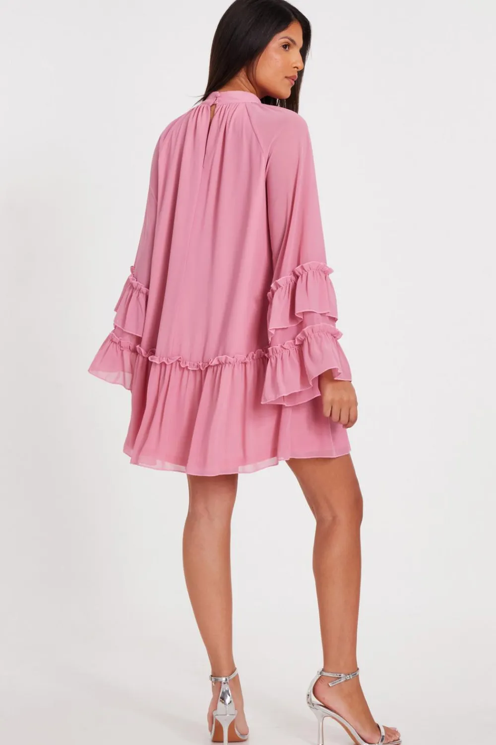 Quiz Day At The Races|Christening Guest>Pink Chiffon Frill Mini Dress