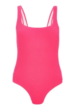 Quiz Holiday Accessories|Holiday>Pink Crinkle Scoop Neck Swimsuit