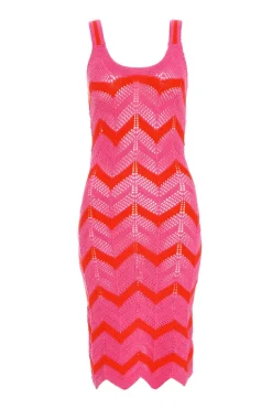 Quiz Knitwear|Holiday>Pink Crochet Midi Dress