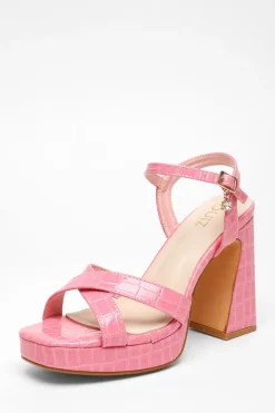 Quiz Shoe & Bag Sets|Platforms>Crocodile Cross Strap Platform Heeled Sandal