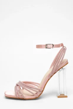 Quiz Shoe & Bag Sets|Heels>Pink Diamante Strap Heeled Sandals