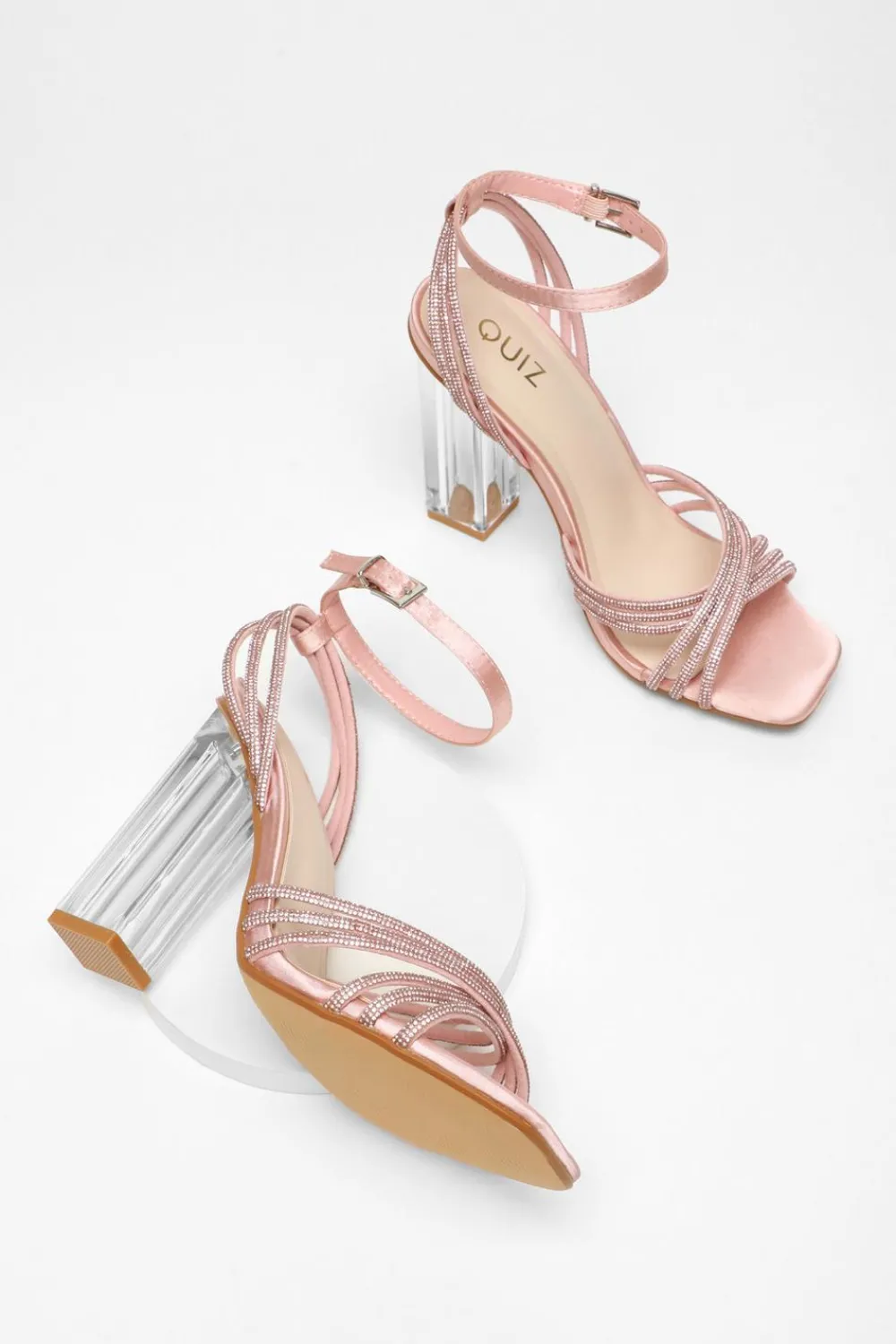 Quiz Shoe & Bag Sets|Heels>Pink Diamante Strap Heeled Sandals
