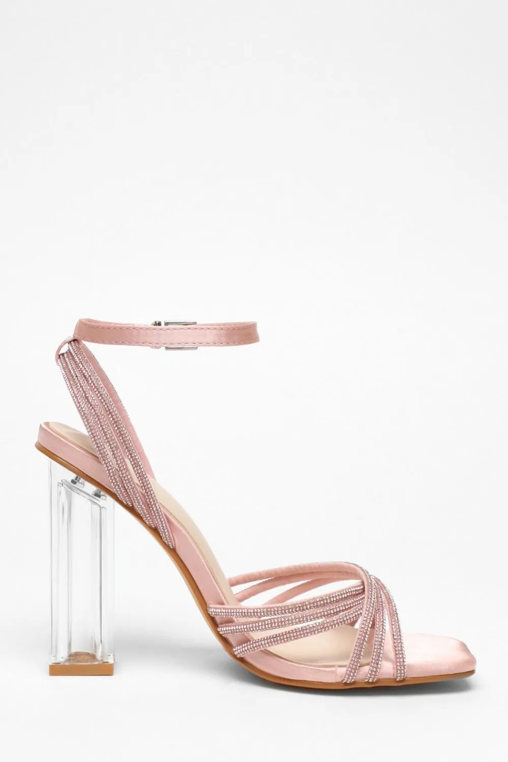 Quiz Shoe & Bag Sets|Heels>Pink Diamante Strap Heeled Sandals