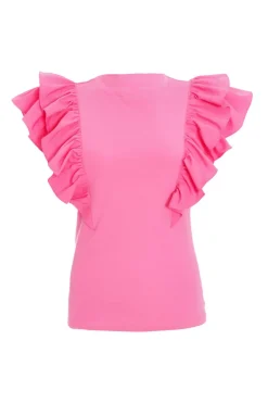 Quiz T-Shirts|Summer Tops>Pink Double Frill Sleeve Top