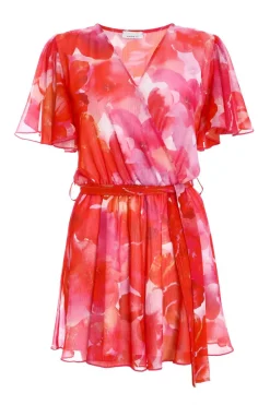 Quiz Playsuits|Summer Clothes>Pink Floral Metallic Wrap Playsuit