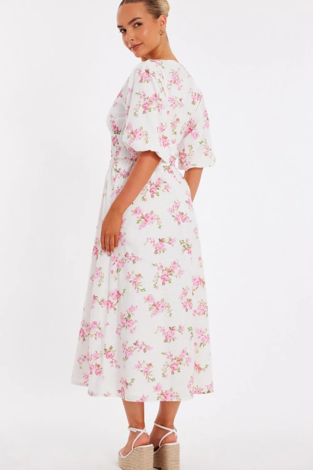 Quiz Summer Clothes|Holiday>Pink Floral V-Neck Midi Dress