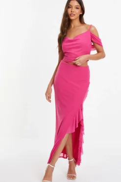 Quiz Skirts|Holiday>Pink Frill Maxi Skirt