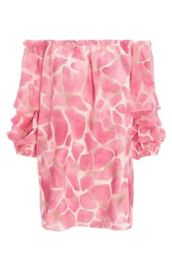 Quiz Shirts & Blouses|Bardot Tops>Pink Giraffe Print Bardot Top