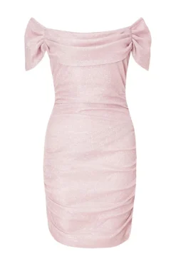 Quiz Going Out|Dresses>Pink Glitter Bardot Mini Dress