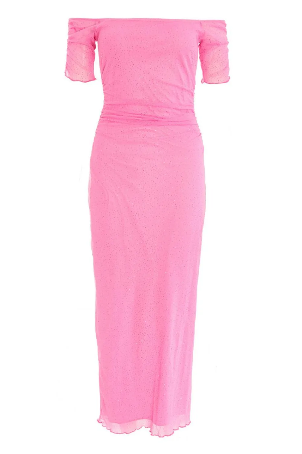 Quiz Summer Clothes|Summer Dresses>Pink Glitter Mesh Bardot Midaxi Dress