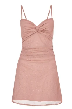 Quiz Going Out|Dresses>Pink Glitter Mesh Mini Dress