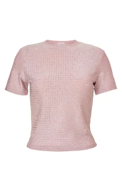 Quiz Summer Tops|Going Out Tops>Pink Knit Embellished Top