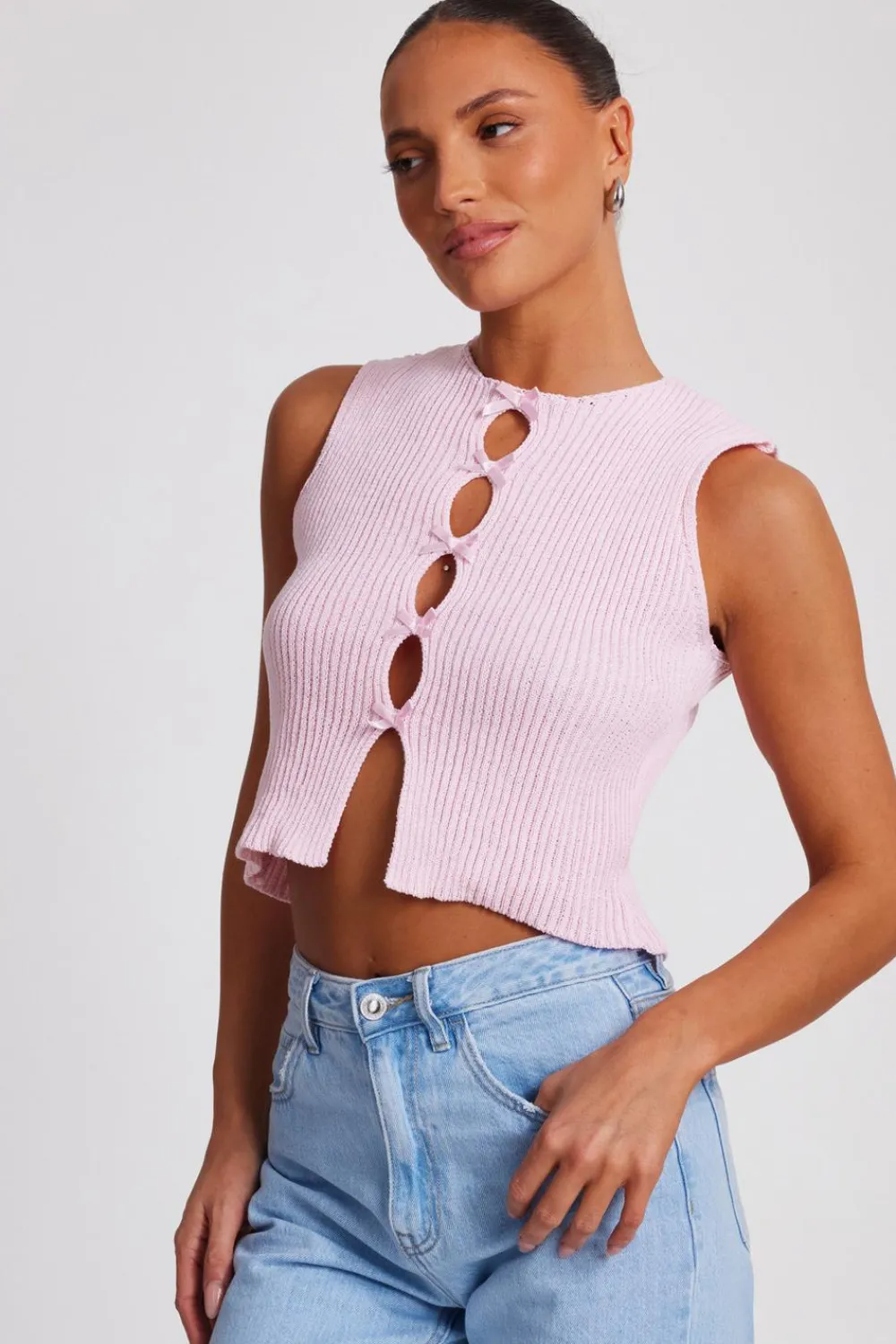 Quiz Summer Tops|Day Tops>Knit Mini Bow Top