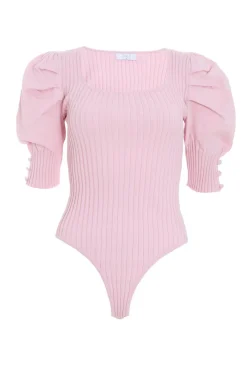 Quiz Day Tops|Bodysuits>Knitted Puff Sleeve Bodysuit