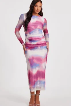 Quiz Summer Clothes|Going Out>Pink Marble Print Midi Dress