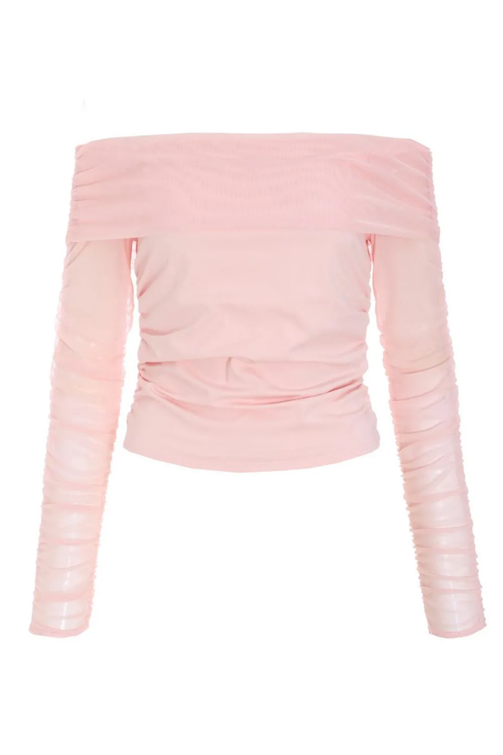 Quiz Going Out Tops|Bardot Tops>Pink Mesh Bardot Top