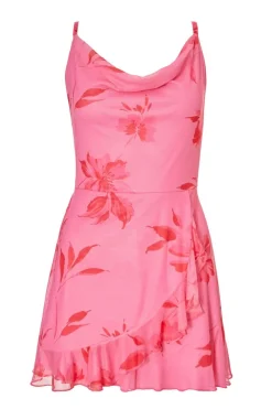 Quiz Playsuits|Summer Clothes>Pink Mesh Floral Playsuit