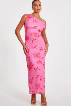 Quiz Day At The Races|Summer Clothes>Pink Mesh Floral Print Midaxi Dress