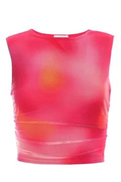 Quiz Crop Tops|Tops>Pink Mesh Ombre Print Crop Top