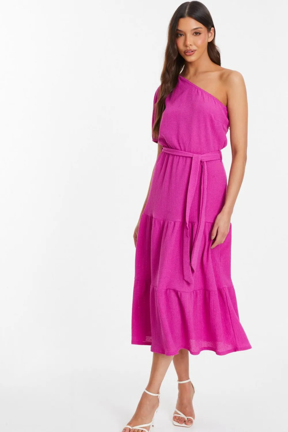Quiz Summer Dresses|Pink Dresses>Pink One Shoulder Midi Dress