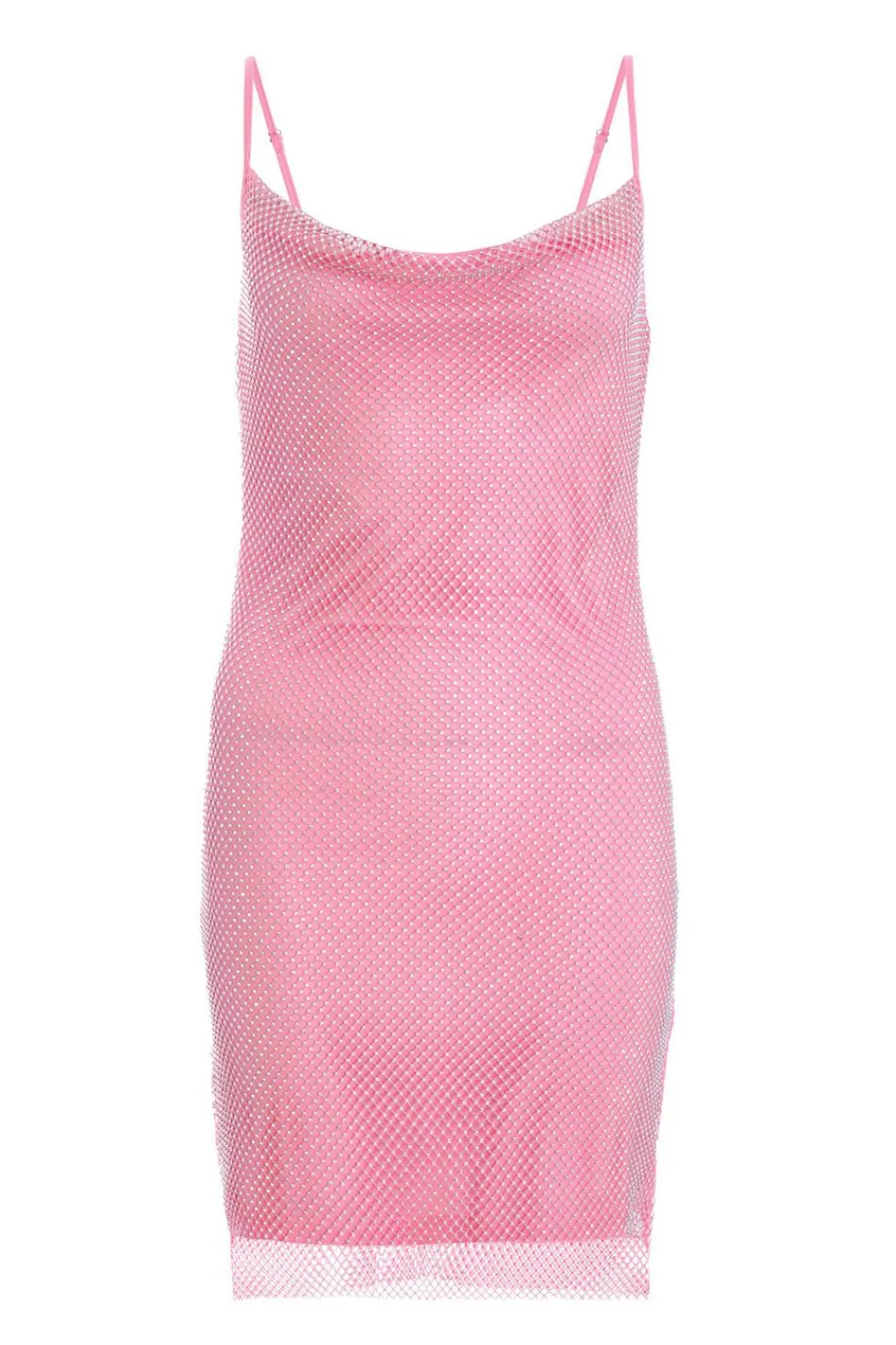 Quiz Holiday|Summer Clothes>Pink Rhinestone Cowl Neck Dress