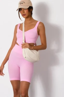 Quiz Summer Tops|Day Tops>Pink Ribbed Corset Top