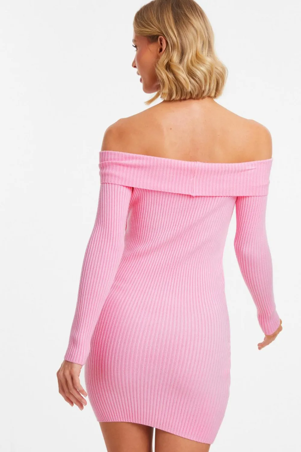 Quiz Knitwear|Pink Dresses>Pink Ribbed Knitted Mini Jumper Dress