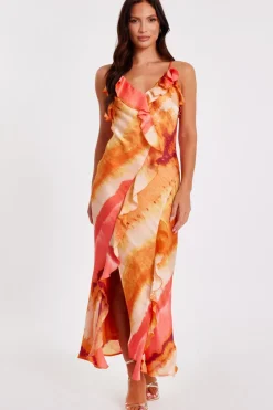 Quiz Day At The Races|Christening Guest>Pink Ruffle Printed Midaxi Dress