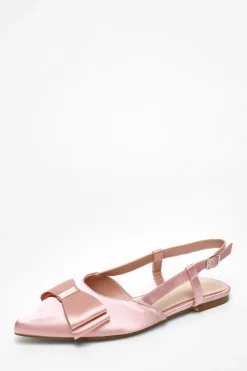 Quiz Pumps|Flats>Pink Satin Bow Slingback Flat Pumps