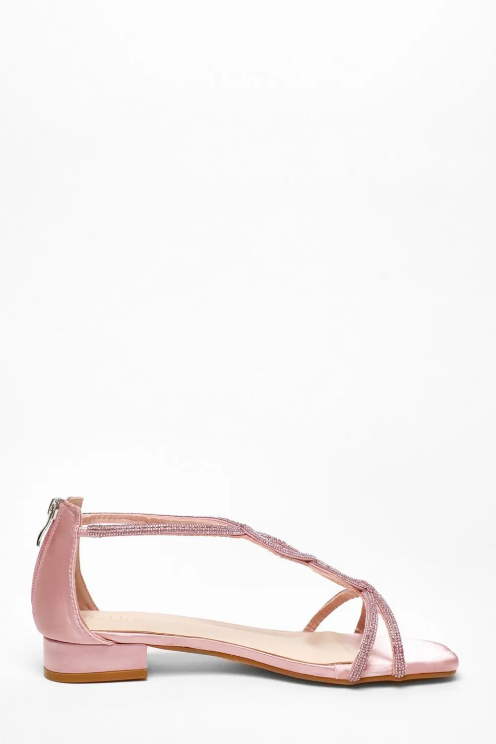 Quiz Wide Fit|Sandals>Satin Diamante T-Strap Flat Sandals