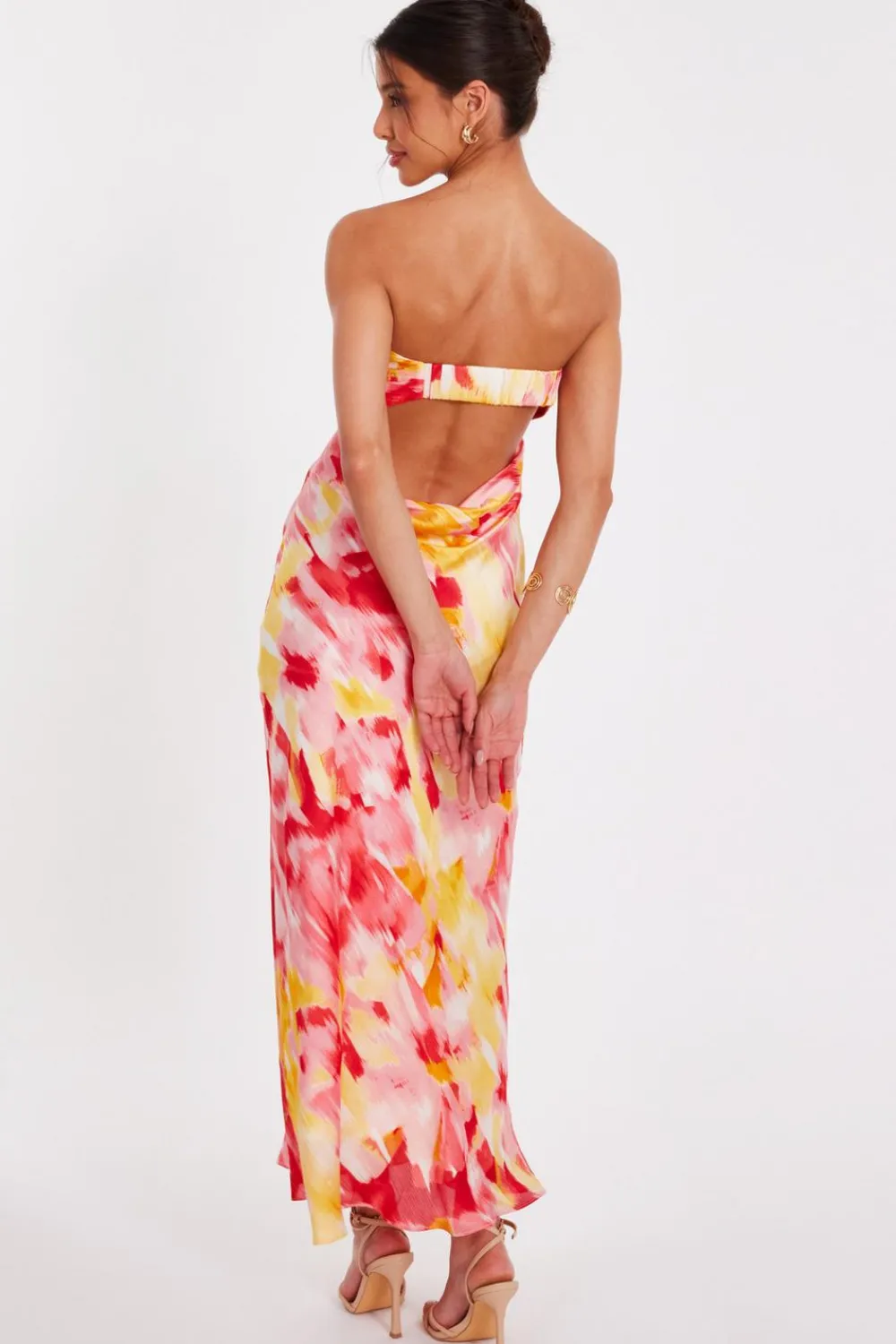 Quiz Day At The Races|Christening Guest>Pink Satin Floral Smudge Maxi Dress
