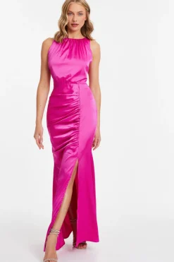 Quiz Prom Dresses|Prom & Ball>Pink Satin Ruched Maxi Dress