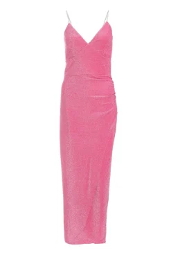 Quiz Wrap Dresses|Wedding Guest Dresses>Pink Shimmer Wrap Maxi Dress