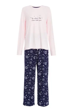 Quiz Nightwear>Pink Star Print Long Pyjama Set