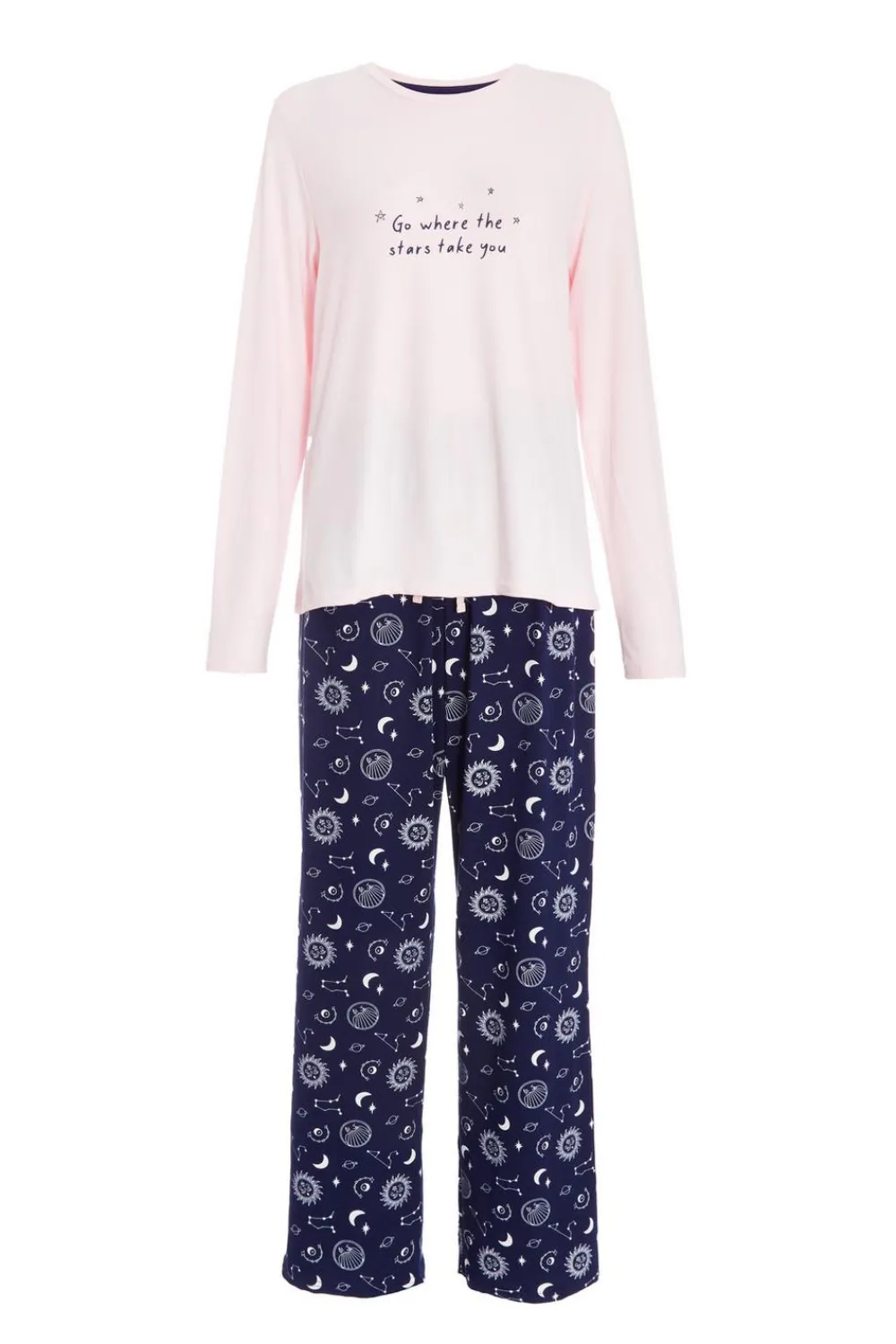 Quiz Nightwear>Pink Star Print Long Pyjama Set